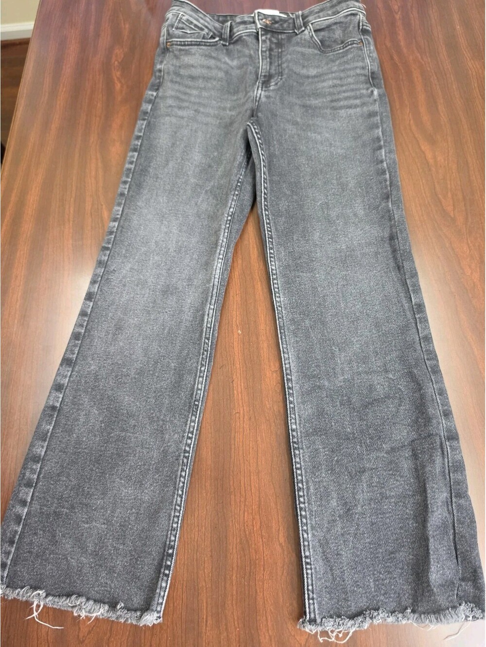 Zara Black Washed Denim Jeans Size 4 Raw Hem Wide Leg Grunge Edgy Streetwear